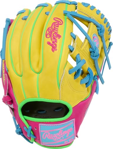 Rawlings | Heart of THE Hide Spring Break Edition Baseball Glove | 11.5" | RHT | Pro I Web | Yellow/Pink/Columbia Blue/Green - image 4