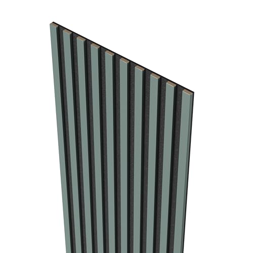 MEBANO Panneaux Acoustiques MDF 2x (26,5x240 cm) Vert Olive sur Plaque Noire – Lamelles Murales Acoustiques Modernes