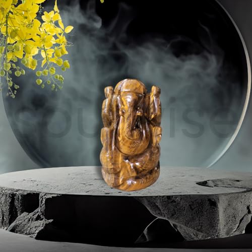 Image of Soulwise Tiger Eye Ganesha Statue 2 inch, Hand-Carved Spiritual Figurine car Dashboard, Home Decor.