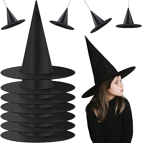 DHRUTI 8 PCS Sombrero de Bruja Negro de Halloween,Plegable Sombrero Bruja Halloween para Niños y Adultos, Accesorios Disfraz de Bruja para Fiestas de Halloween y Carnaval