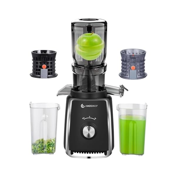 AMZCHEF Cold Press Juicer Machines, 4.5-inch Wide Feeding Chute Fit Whole Fruits & Vegetables juicer, Two Upgraded Filter, High Yield Juice, 250W Power, Easy to Clean, Black