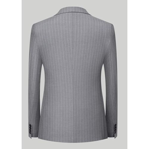 Mens Double Breasted Pinstripe 2 Piece Suit Slim Fit Elegant Prom Blazer and Pants Business Wedding Tuxedo Set4