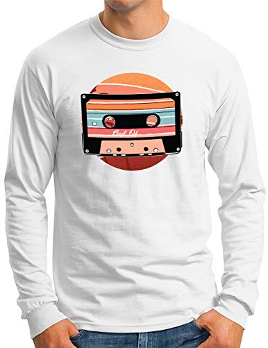 T-shirt rétro à manches longues OM3 blanc grande taille 4XL pour homme
