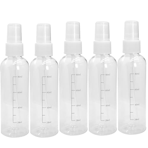Bote spray pulverizador transparente,5PCS botellas spray de 100ML, atomizador para perfume plástico PET botellas de viaje vacías con niebla fina recargable botella spray para perfume, tónico, alcohol