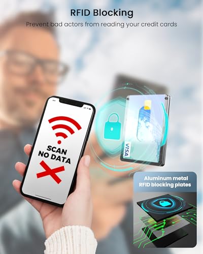 Card Holder Slim Wallet for Men, Minimalist Wallet with ID Card Holder, RFID Blocking Ultra-Thin Aluminum Metal Wallet, Holds Up 15 Cards with Money Clip, Front Pocket, Credit Card Holder for Men3