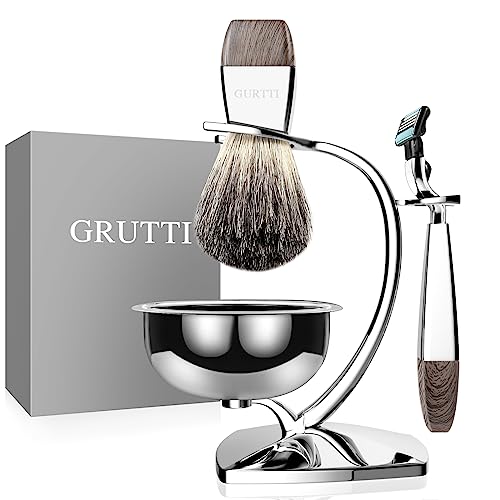 Kit de rasage de sécurité homme avec bol brosse et rasoir manuel compatible Mach 3