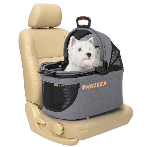 PAWZIDEA Portable Small Dog Crate for Car Travel up 33lbs, Enclosed Dog Car Seat Soft-Sided, Escape-Proof Reversible No-Zip Canopy, Foldable Pet Carri