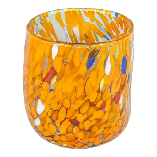 Verre de Murano orange avec decor multi Millefiori fait main