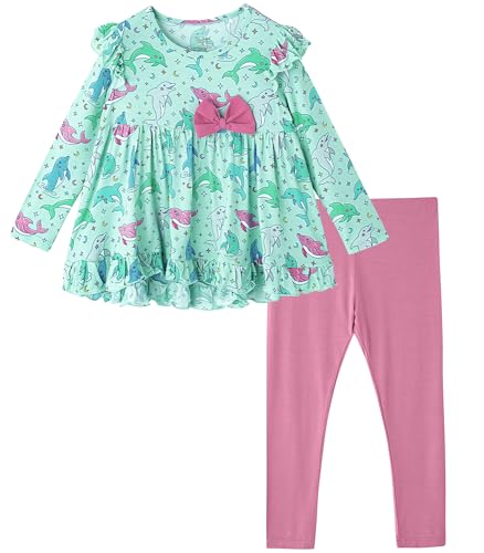 Image of Toddler Girls' Clothes-Viscose from Bamboo, Long Sleeve Ruffle Top with Pant Sets for Kids 2Pcs Fall Outfits 2T-6Y