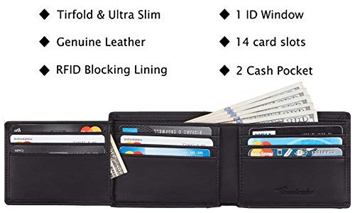 Travelambo Genuine Leather Rfid Blocking Wallets Mens Wallet Bifold Left Id (Black) #TOP3