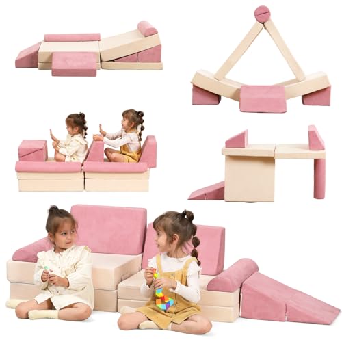 Annualring Kids Couch, 9 PCS Play Couch Sofa for Kids Imaginative Furniture Play Set for Creative Kids,Toddler to Teen Bedroom Furniture, Couch Sofa Foam Play Couch Indoor Outdoor