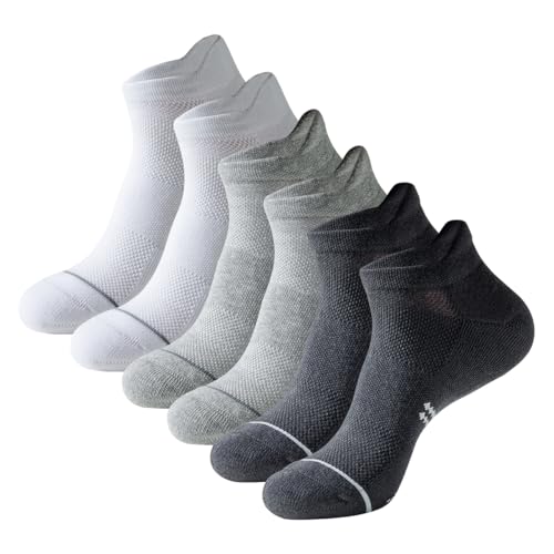 6 Pairs Ankle Running Socks for Men & Women Low Cut Breathable Cushioned Tab Design Moisture Wicking Athletic Socks