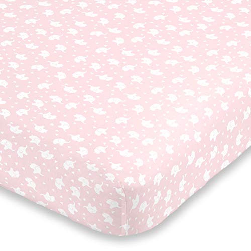 Image of NoJo Super Soft Pink & White Elephant Fitted Mini Crib Sheet, Pink, White