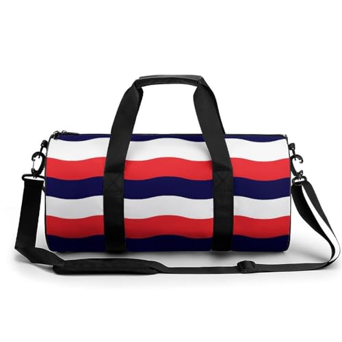 Sac de voyage rouge et blanc cylindrique et compact 45x23x23cm