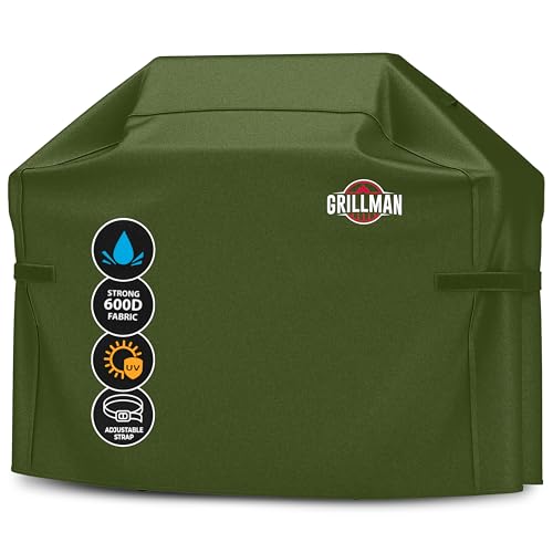 Grill Cover by Grillman, Green, 64 Inch, BBQ Outdoor Grill Covers, Charcoal & Gas Grills, Waterproof, Rip-Proof, Weather-Resistant, Anti-UV, Barbecue Cover for Weber, Genesis, Charbroil, Nexgrill, etc