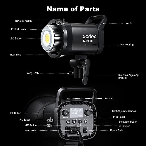 Image of Godox 3 Pack SL-60II bi 180W CRI95+ White Continuous Output Lighting LED Video Light Bowens Mount Kit for YouTube,Video Shooting,Studio,Children Photography,Wedding &Softbox,Light Stand,Carrying Bag