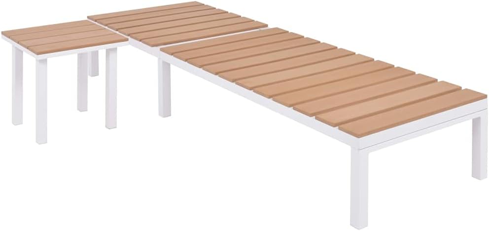 Sun Lounger with Table,Outdoor Lounge Chairs,Lounger Chair Outdoor,Garden Sunlounger,Sunbathing Recliner,Patio Lounge Chair,Backrest Adjustable in 5 Positions,for Balcony,Garden,Aluminum WPC and Brown