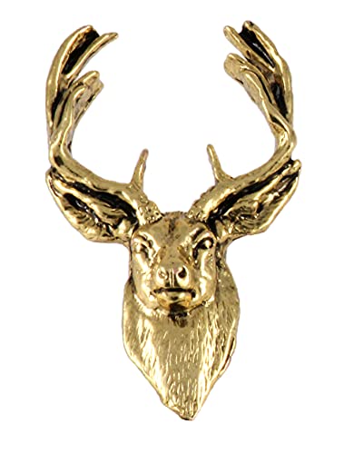 Whitetail Deer Head Pin, Gold Plated, MG007, 1.5 Inches, Handmade in the USA, Realistic, Buck, Metal, Hat Pin, Lapel Pin, Brooch, Gift, Over 3100 Wildlife Designs.