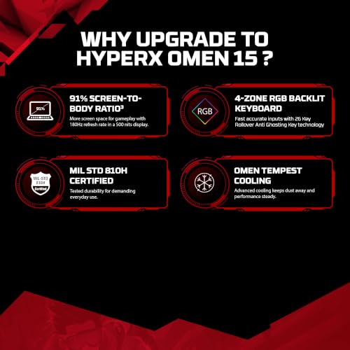 Image of HP Smartchoice HyperX OMEN 15, AMD Ryzen 7 260, 8GB-RTX 5050, 24GB DDR5 (Upgradeable), 1TB SSD, 180Hz, 2.5K, 500 nits, 3ms RT, 15.3'' /38.9cm, Win11, Office24, Black, 2.42kg, gb0038AX, AI Gaming Laptop