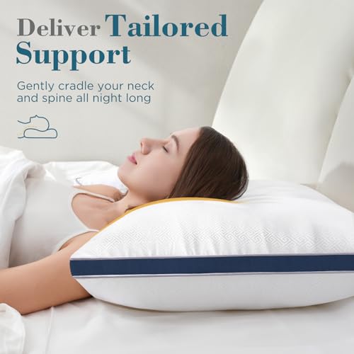 Image of viewstar Pillows Queen Size Set of 2, Firm Support Bedding, Navy | Down Alternative, Gusseted, Hotel Quality, Fluffy Plump Filling, Oeko-Tex Certified, Machine Washable, for Side Sleepers
