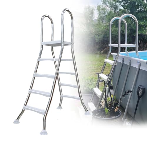 Original Edelstahl Leiter für 1,32 m Pool - 2X 4 Stufen,Hochbeckenleiter V2A Classic Leiter Poolleiter Edelstahl,53 inch