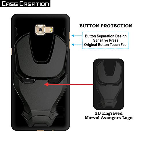 Image of COVERLY Official 3D Touch Feel Trending Marvel Avenger Logo Mask Soft Rugged Grip Iron Man Super Power Cartoon Movie Engraved Silicone Matte Back Cover for Samsung Galaxy C7 Pro -Black