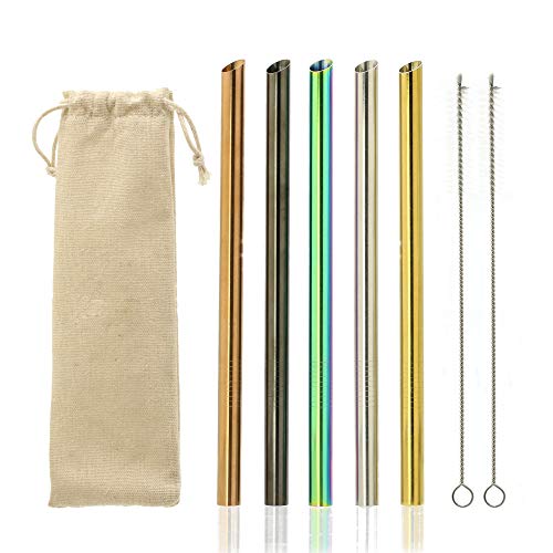 Reusable Metal Boba Straw, Stainless Steel Wide Smoothie Straws, Multi Colored Large Pointed