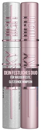 Mascara Set Maybelline New York Lash Sensational Sky High Space Diamond, silber glitzernde Topcoat, 8ml + Maybelline New York Lash Sensational Sky High Mascara, Black Waterproof, 6 ml