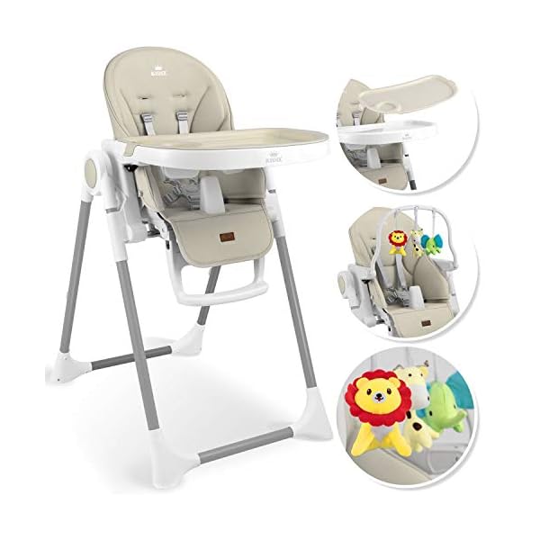 KIDIZ® 3in1 Hochstuhl Kinderhochstuhl inkl. Spielbügel, Babyliege, Kombihochstuhl Babyhochsitz,7 höhenverstellbar Verstellbare Rückenlehne, mitwachsend ab 0 Monate bis 6 Jahre Babystuhl, Beige
