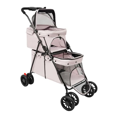 Passeggino doppio per cani, 2 ripiani, con finestre a rete e tasche, per animali domestici fino a 20 kg, per 2 piani con 4 ruote in EVA resistente all'usura per cani, gatti, animali domestici