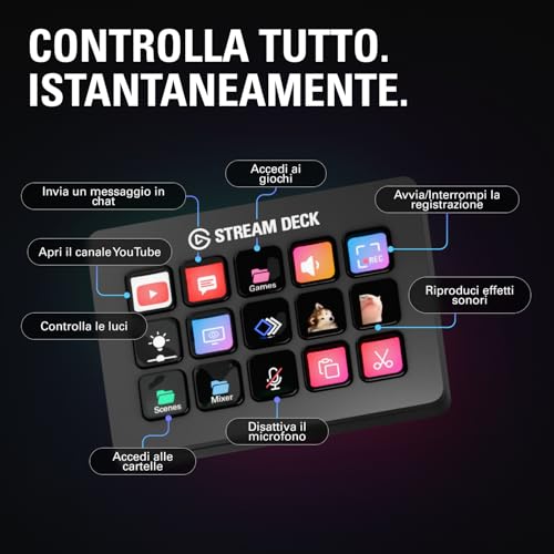 Stream Deck MK.2 – Controller da studio, 15 tasti macro, attiva azioni nelle app e in software quali OBS, Twitch, ?YouTube e altro, funziona con Mac e PC - Tastiera gaming - Immagine 5