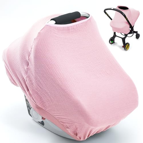Image of Muslin Baby Car Seat Cover, 3 in 1 Carseat Covers Baby, Lightweight Infant Car Seat Cover for Boys Girls, Nursing Cover Up for Breastfeeding, Summer Stroller Cover for Newborn