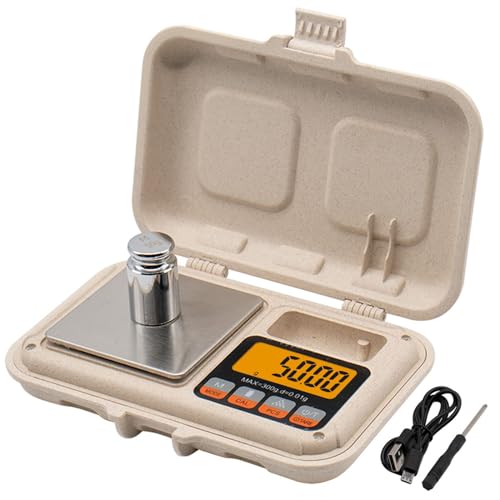 UNIWEIGH Balanza de Gramo para Alimentos,300g/0.01g Peso Digital Gramos y Onzas,Mini Balanza de Bolsillo con Pantalla LCD,Tara para Joyería,Monedas,Energía,Hierbas,Especias,Cocina,Pequeña,50g Peso CAL