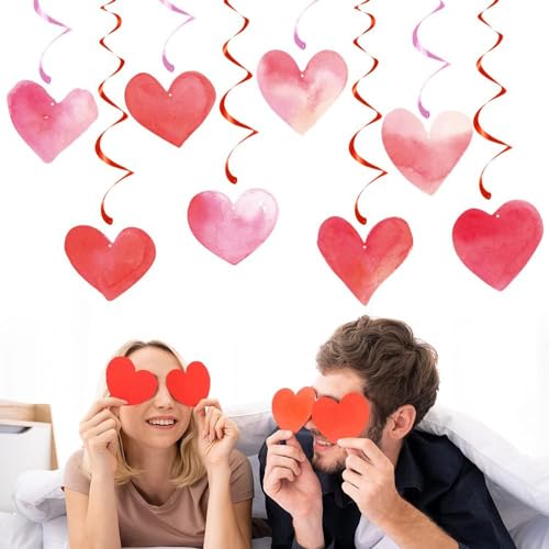 Image of Festiko Cardstock 12 Pcs Valentine's Day Hanging Swirl Decorations (Swirls 3), Red Hearts Swirls For Love Decoration