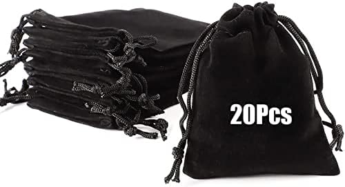 Lanjue 20 PCS Velvet Jewellery Pouches, 9*7 CM Small Velvet Drawstring Bags Jewelry Gift Bags Pouch Bags for Wedding Gift Packaging (Black)