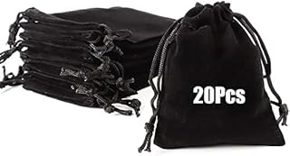 Lanjue 20 PCS Velvet Jewellery Pouches, 9*7 CM Small Velvet Drawstring Bags Jewelry Gift Bags Pouch Bags for Wedding Gift Packaging (Black)