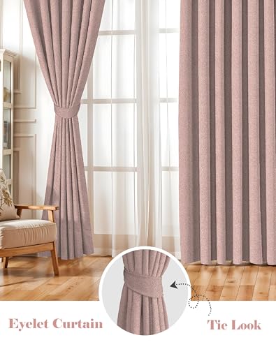 Image of Casableu Twillbone Digital Print 85% Blackout Curtains for Door /Window, Thermal Insulated, Tie Back, Wider Width 50 in, Eyelet Curtains for Living Room /Bedroom (M Pink 7 ft Set of 2)