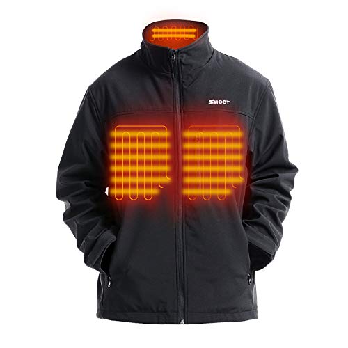 Shoot Hidden Power Heated Softshell Jacket Men Women 7.4V Battery,Add Neck Heat Zone Black