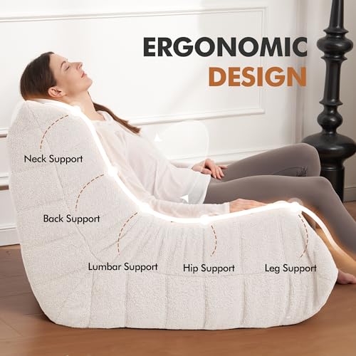 Image of Bean Bag Chair Big Sofa Beanbag Chair for Adults Fireside Chair Bean Bag Lounger with Memory Foam Filled for Home,Apartment or Gaming Venue(White Teddy)