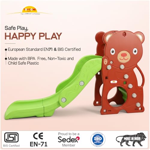 Image of Toyzone Love Bear Slide for Kids | Baby Play Slide | Indoor & Outdoor Kids Slide | Easy Assembly | Safe Rounded Design | BIS Certified | Made in India | Kids Slide for 2-12 Years, Upto 70 kgs