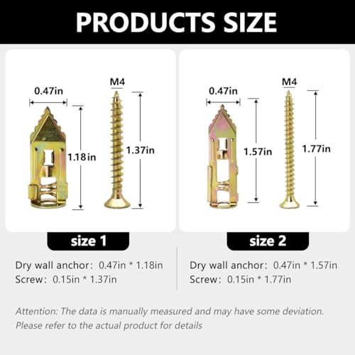 Image of Self Drilling Drywall Anchors and Screws Kit, Heavy Duty Steel Wall Anchors,No Drill or Holes in Wall Mounting Hardware Repair Tools for Pictures and Furniture,TV, Shelf Straps, Cabinets (20, 1.57)