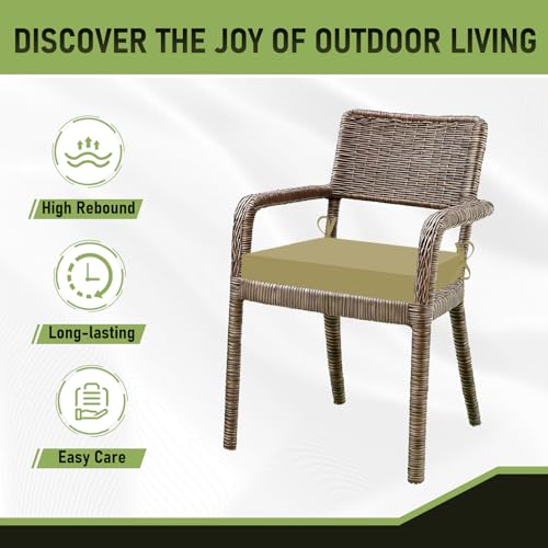 Image of Basic Beyond Outdoor Chair Cushions Set of 4, Square Corner Outdoor Cushions for Patio Furniture, Water Resistant Patio Chair Cushions with 2 Ties, 18.5x16x3, Khaki