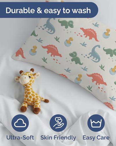 Toddler Pillow with Dinosaur Microfiber Pillowcase - 13x18 Small Kids Pillow for Sleeping, Travel, Car, Nursery & Toddler Bed - Soft & Fluffy - Ideal for Crib & Cot - Machine Washable - Ages 2 and Up - Image 6
