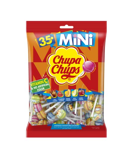 Chupa Chups Mini Lollipop Candy Assorted Flavors Bag 35Pcs