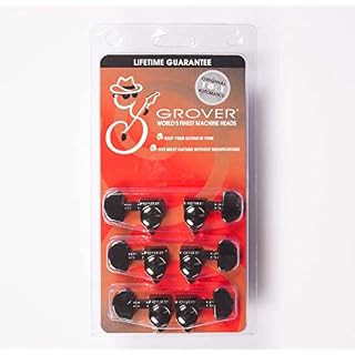 Grover Rotomatics 102-18BN Lot de 6 mécaniques pour guitare Finition nickel Noir - Les Beatles, Paul McCartney, John Lennon, RIngo Starr, George Harrison