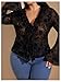 WDIRARA Women's Plus Size Floral Lace Sheer T Shirt Tie Front Long Bell Sleeve Tee Going Out Tops Black 3X-Large Plus