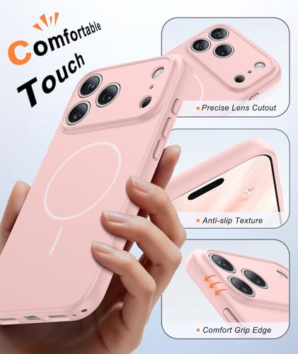 Image of FNTCASE for iPhone 17 Pro Max Case: [Compatible with Magsafe] Solid Pink Matte 17 Promax Magnetic Phone Cover with [Full Camera Protection] [Screen Protector] Military Grade Shockproof Protective