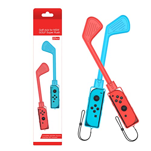 LYCEBELL Club de Golf pour Mario Golf Super Rush, Club de Golf Compatible avec Nintendo Switch, Pack de 2 Switch Golf Clubs Joycon Manettes Compatible avec Joy-Con Controller, Rouge & Bleu Cover