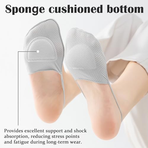 Image of No Show Socks with Invisible Sling Back Womens, 6 Pairs Low Cut Half Toe Topper Socks with Non-Slip Straps for Heels