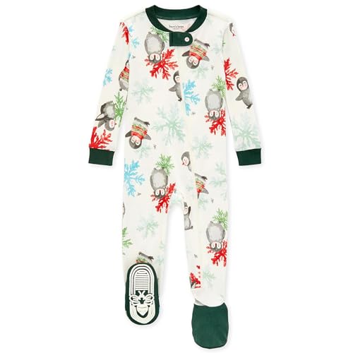 Burt's Bees Baby Baby Boy's Sleeper PJs, 100% Organic Cotton, One-Piece Footie, Zip Up Jumpsuit, Snug Fit Pajamas, Cozy Penguins, 0-3 Months